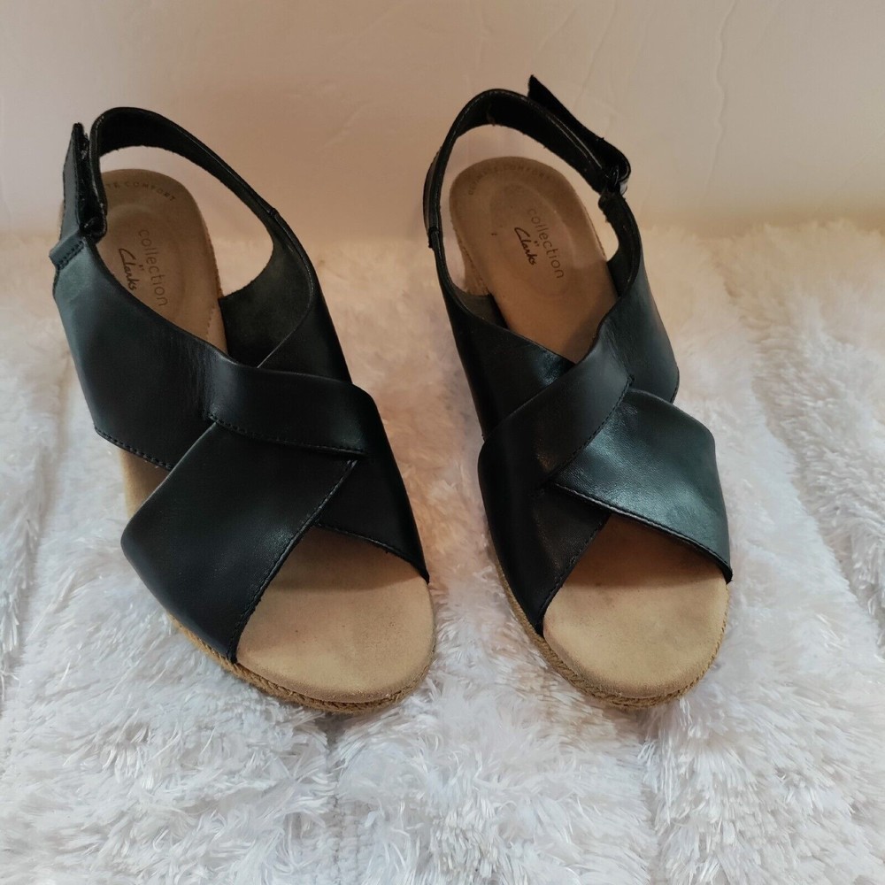 Collection By Clarks Ultimate Comfort Wedge Black Leather Slingback 7.5M